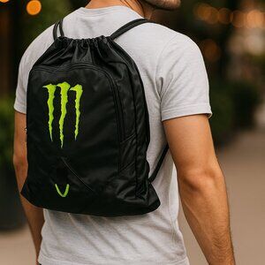 Black Monster Energy Drawstring Backpack 20"x14" Nylon Gym Bag Monster Logo